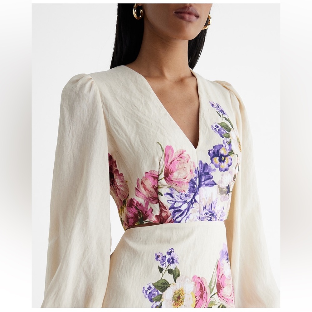 Floral V-Neck Long Puff Sleeve
Cutout Mini Dress - Picture 3 of 10